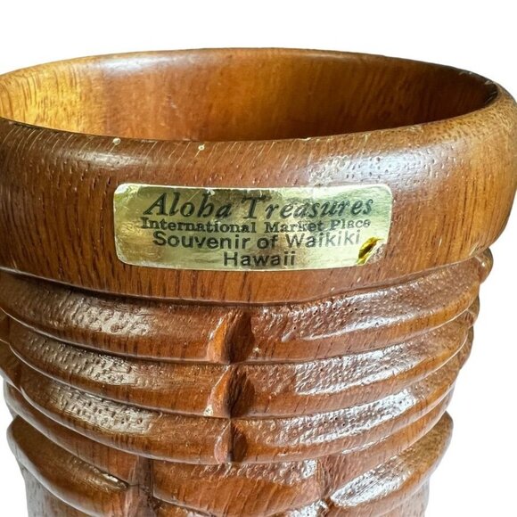 Vintage Hawaiian Wooden Tiki Mug Souvenir From Waikiki By Aloha Treasures - Picture 2 of 11